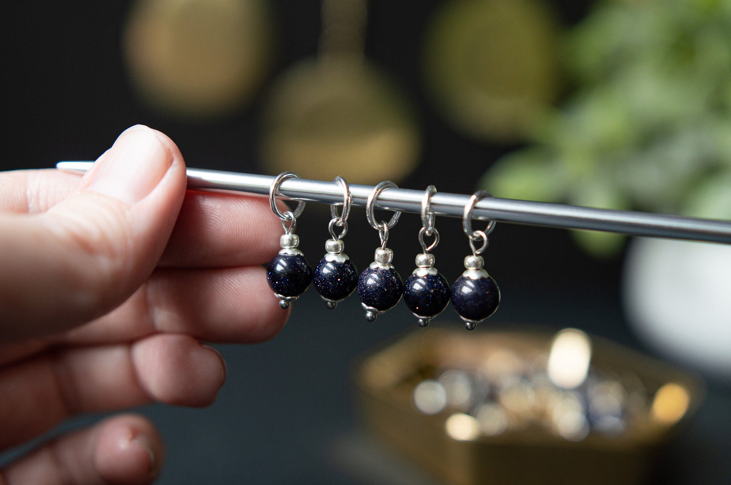 Blue Goldstone Stitch Markers
