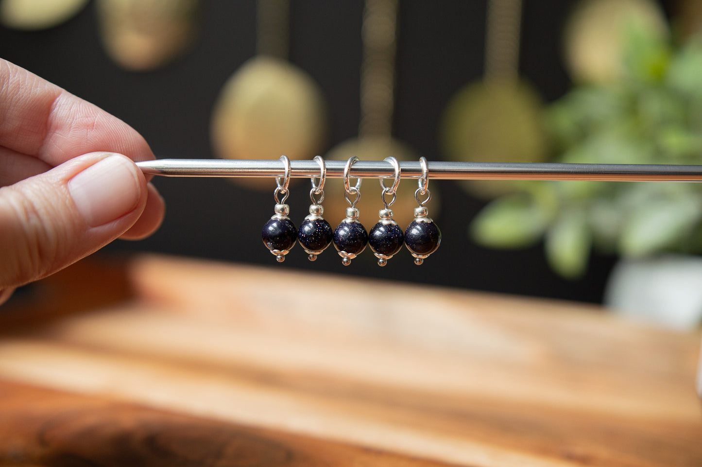 Blue Goldstone Stitch Markers
