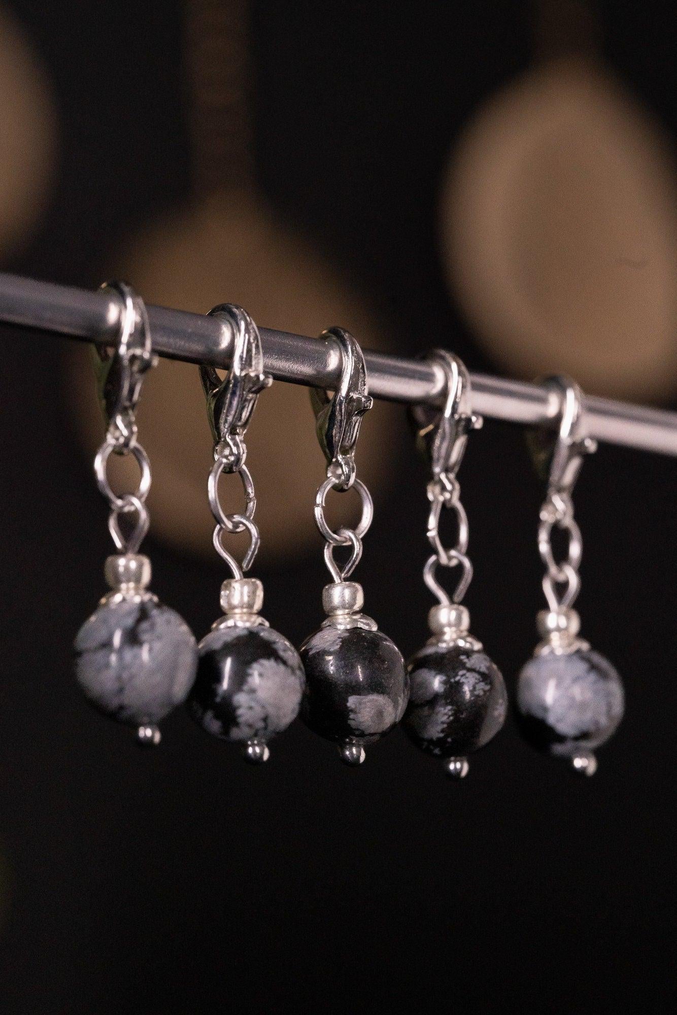 Snowflake Obsidian Natural Stone Stitch Markers
