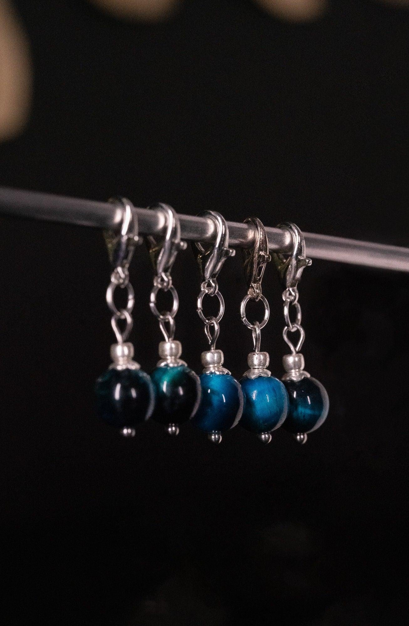 Blue Tigers Eye Stitch Markers