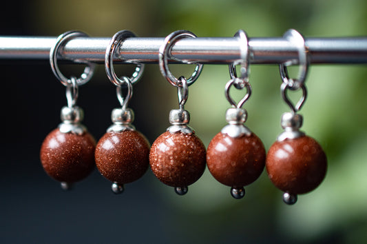 Set of 5 Gold Sandstone Stitch Markers | Hand Made | Stitch Markers, Progress Keepers, Knitting and Crochet Notions