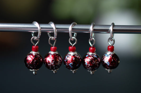 Set of 5 Painted Glass Stitch Markers | Hand Made | Stitch Markers, Progress Keepers, Knitting and Crochet Notions