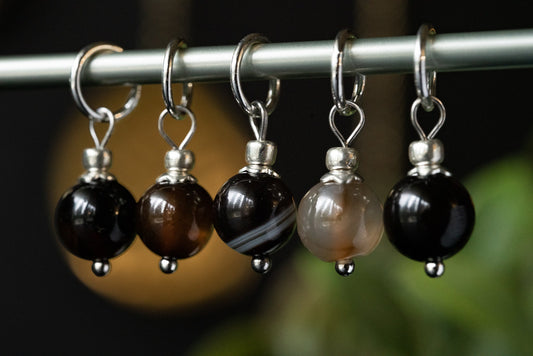 Set of 5 Agate Natural Stone Stitch Markers | Hand Made | Stitch Markers, Progress Keepers, Knitting and Crochet Notions