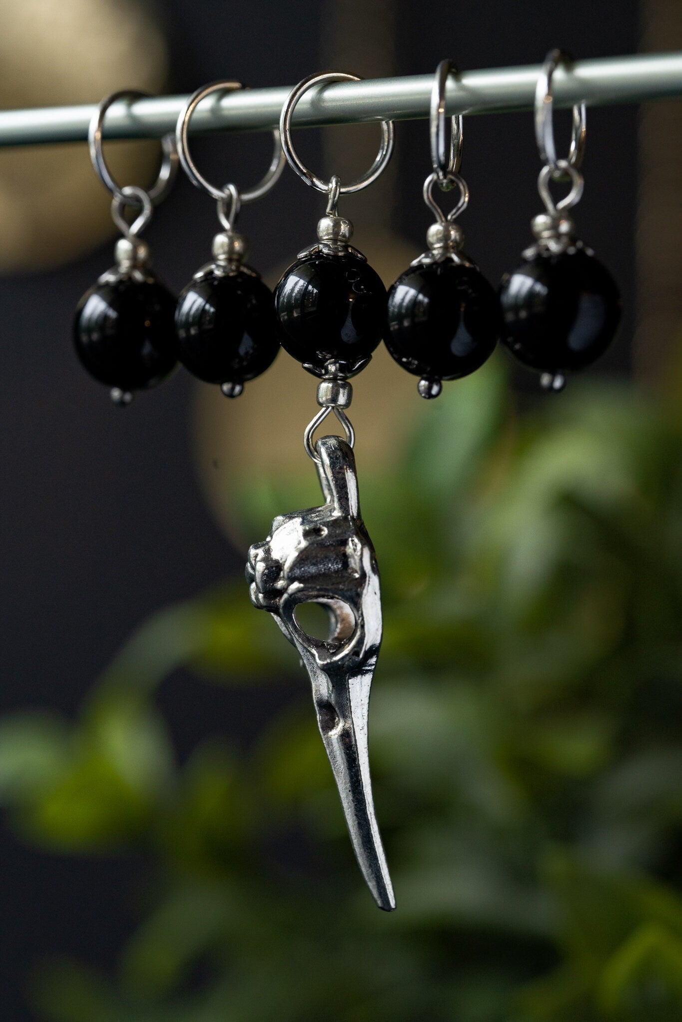 Glass Crow Skull Stitch Markers
