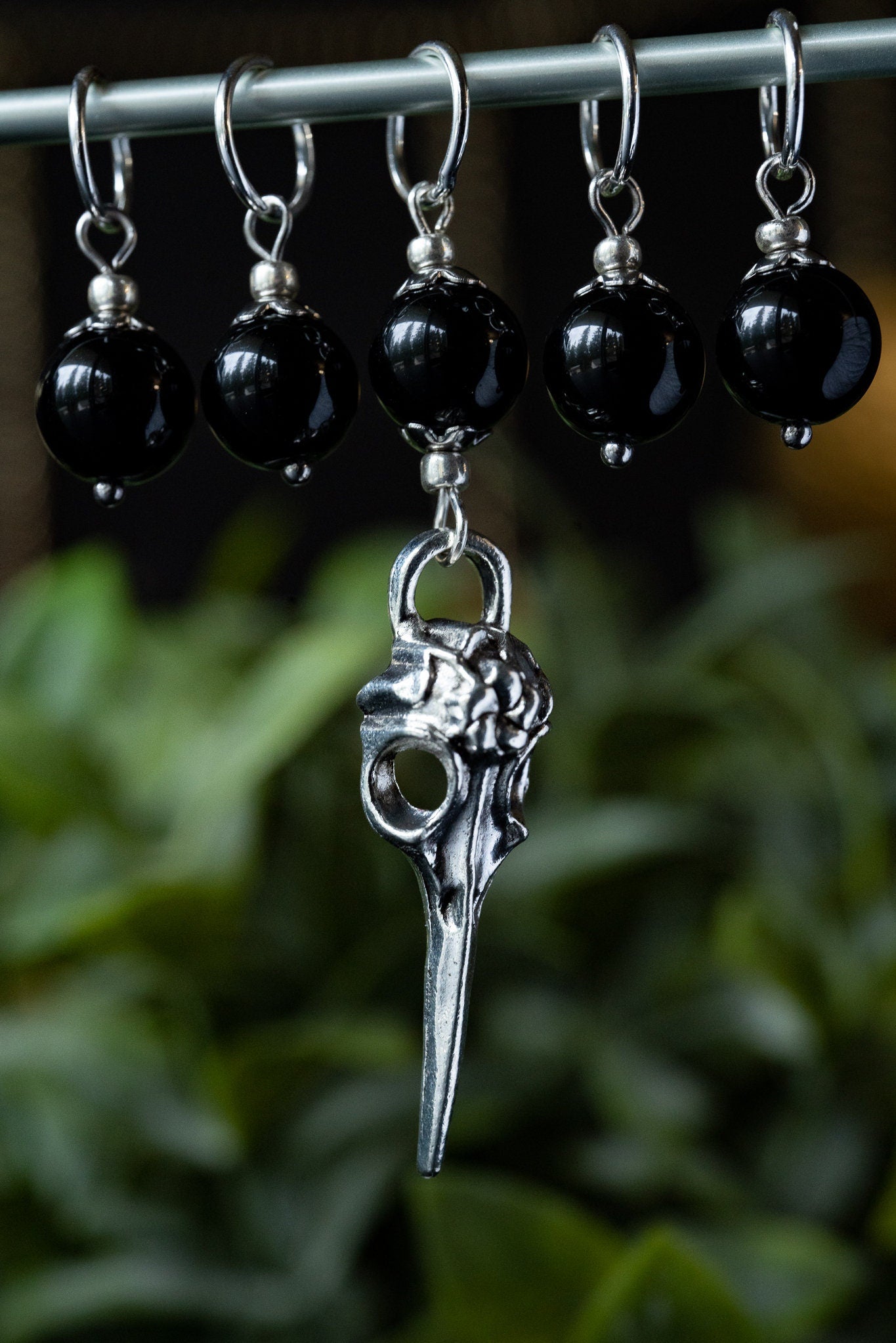 Glass Crow Skull Stitch Markers
