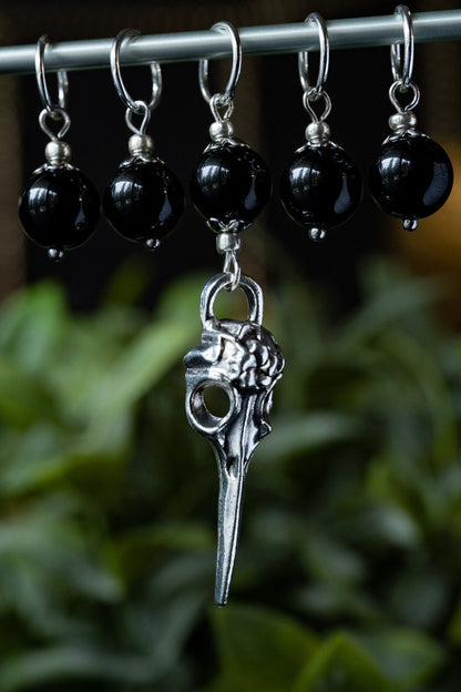 Glass Crow Skull Stitch Markers