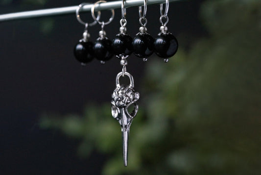Glass Crow Skull Stitch Markers