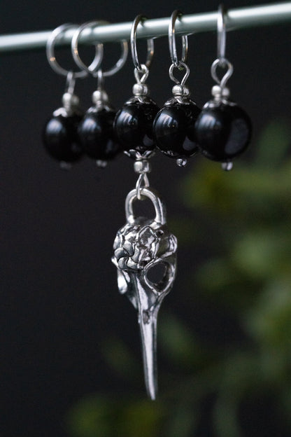 Glass Crow Skull Stitch Markers