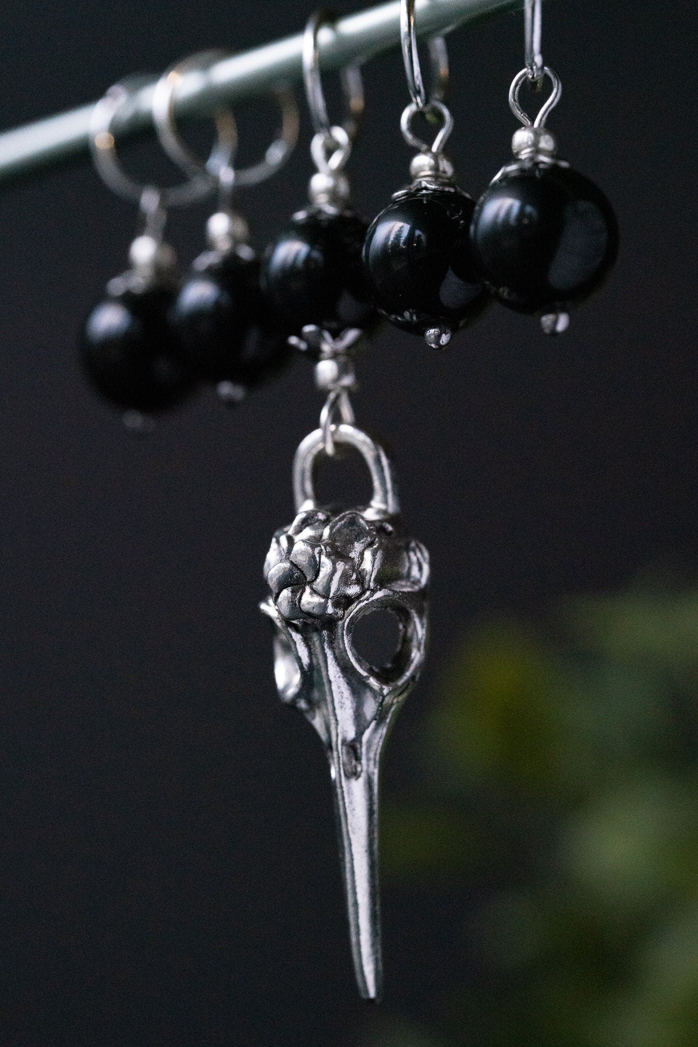 Glass Crow Skull Stitch Markers