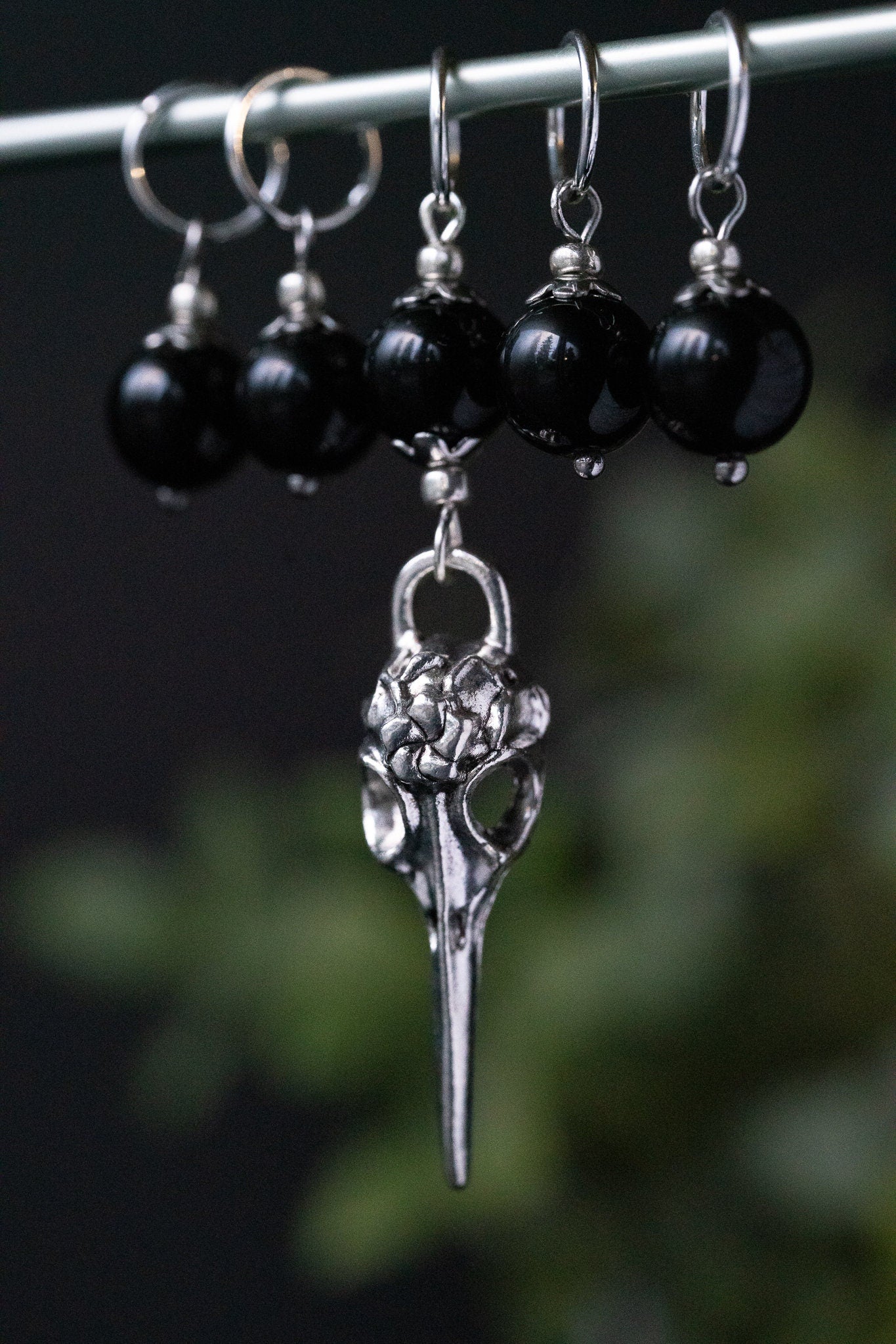 Glass Crow Skull Stitch Markers
