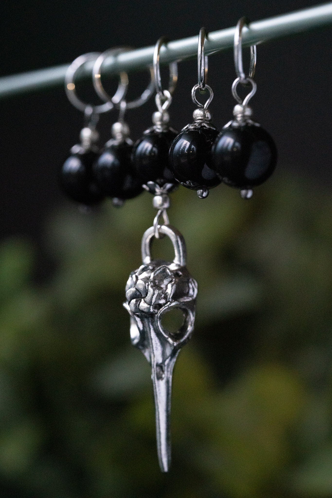 Glass Crow Skull Stitch Markers