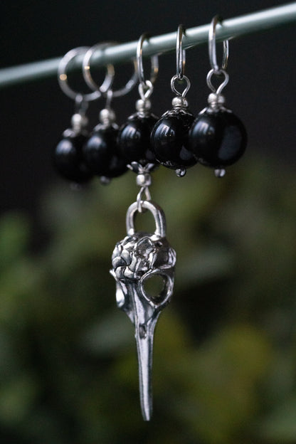 Glass Crow Skull Stitch Markers