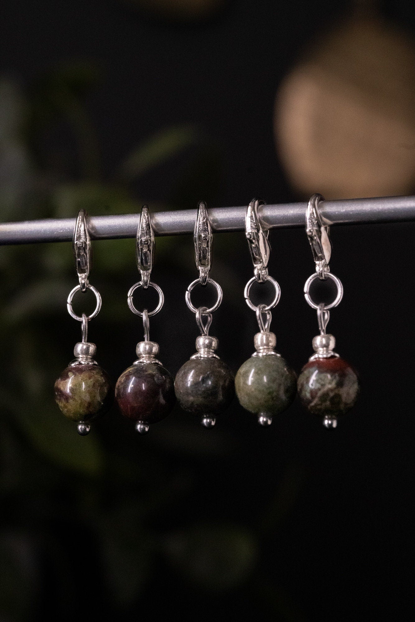 Dragon Blood Jasper Stone Stitch Markers