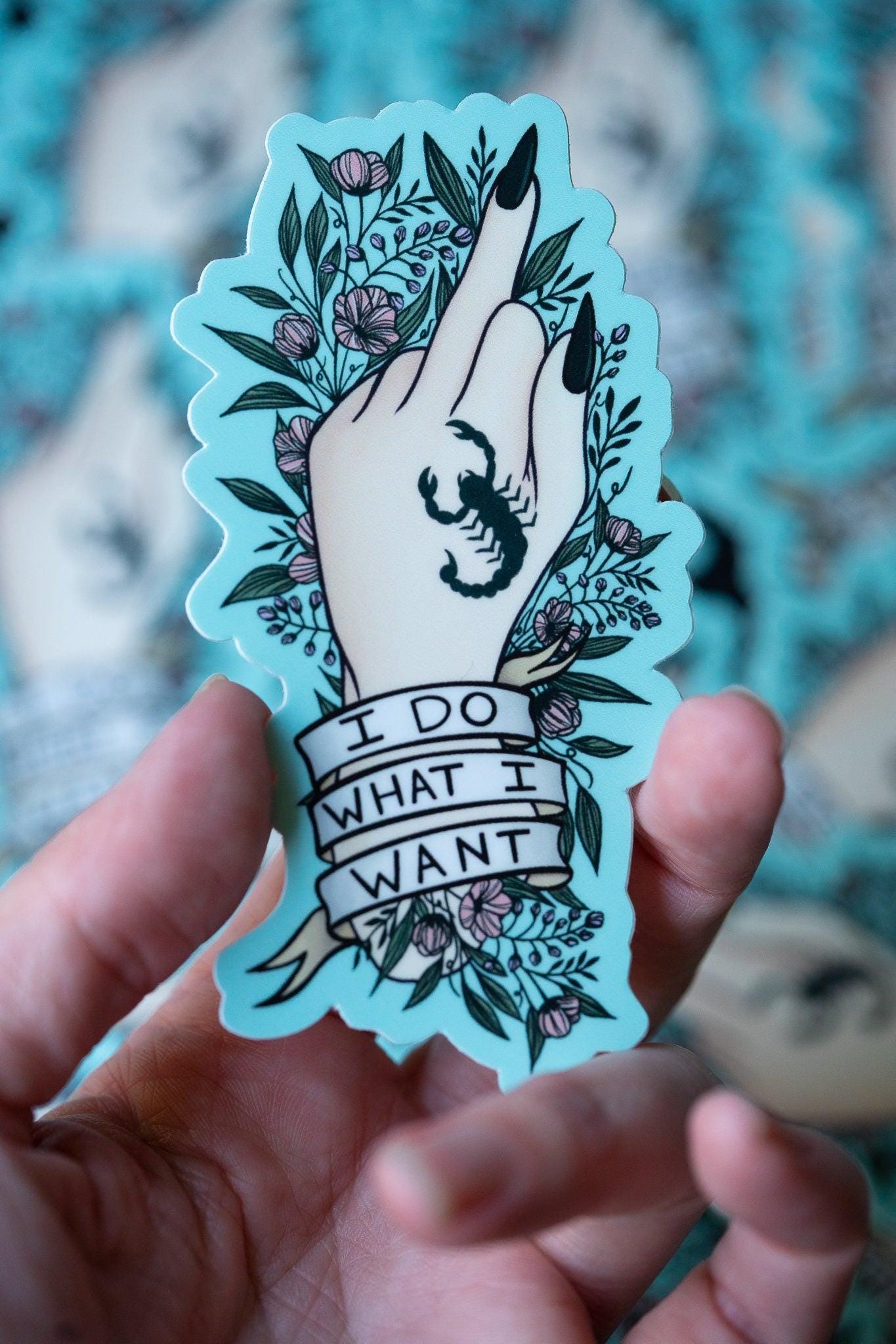 Middle finger “I Do What I Want" Scorpion Hand Tattoo Sticker - 4"x2.59"
